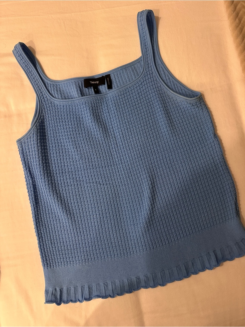 Theory Light Blue Waffle-Knit Square Neck Tank